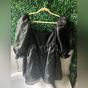 Selkie black puff sleeve dress